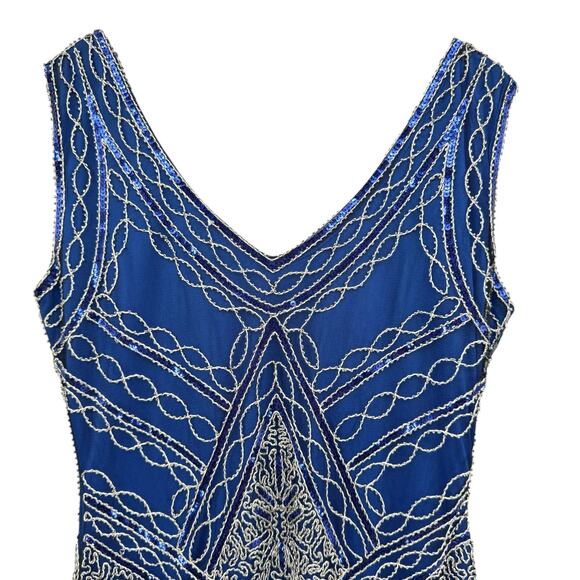 Babeyond NWT Royal Blue Sequin Beaded Fringe Flapper Style Midi Dress - Picture 8 of 12